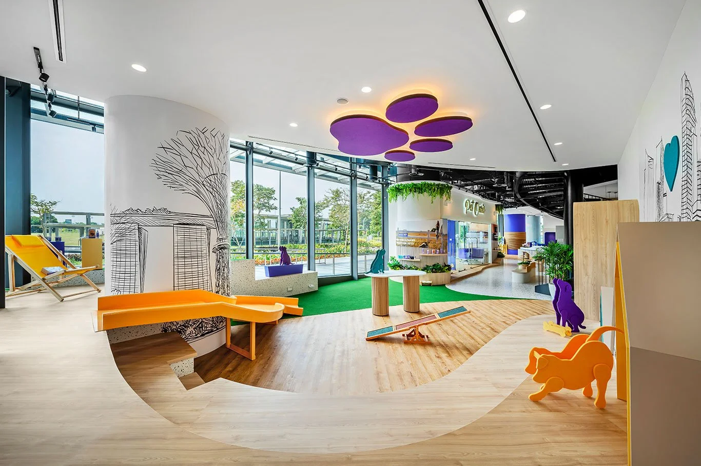 HICC Pet indoor pet playground with slide and paw-shaped ceiling feature