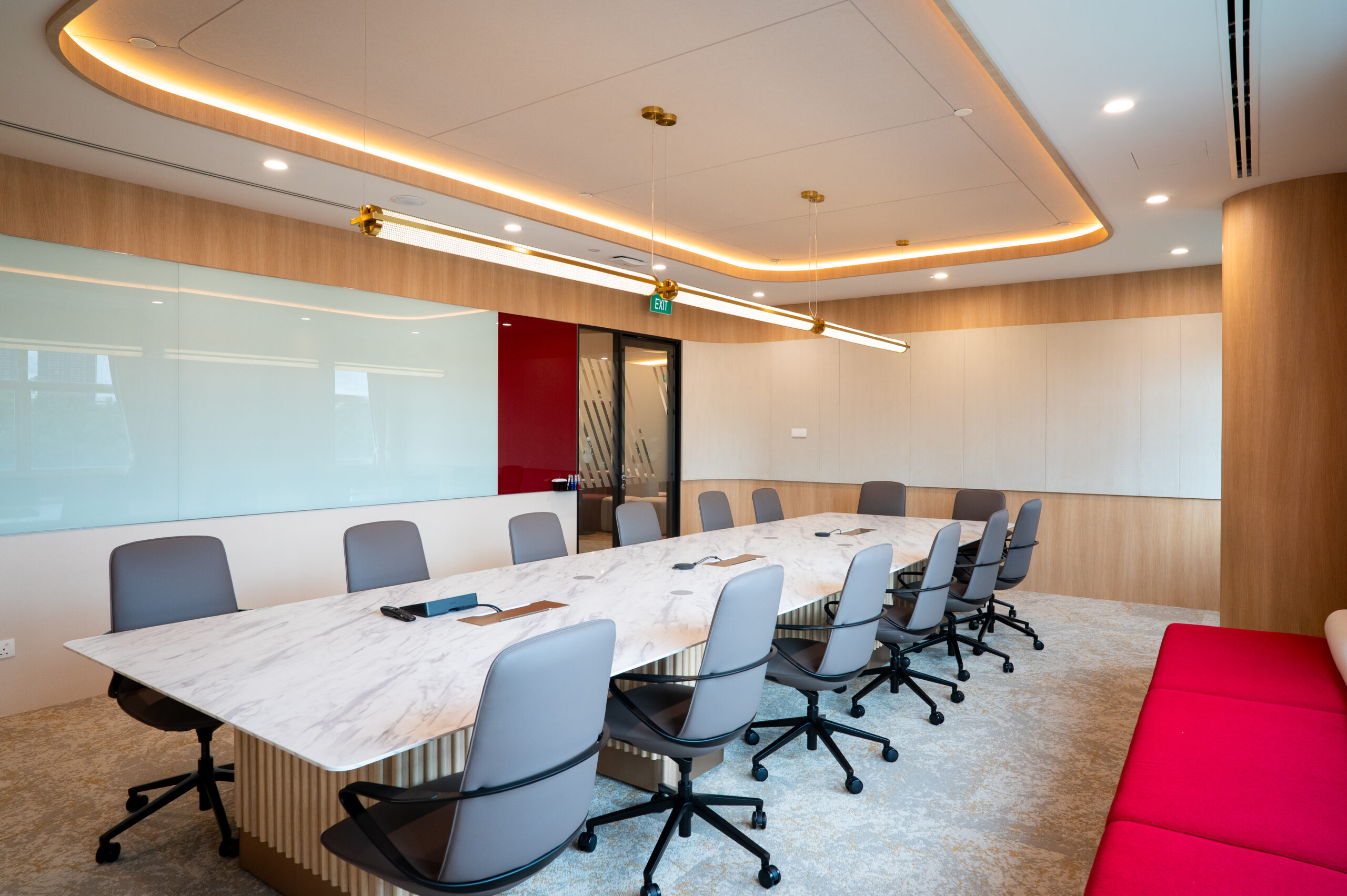 Crown Worldwide Group boardroom with integrated technology and warm lighting