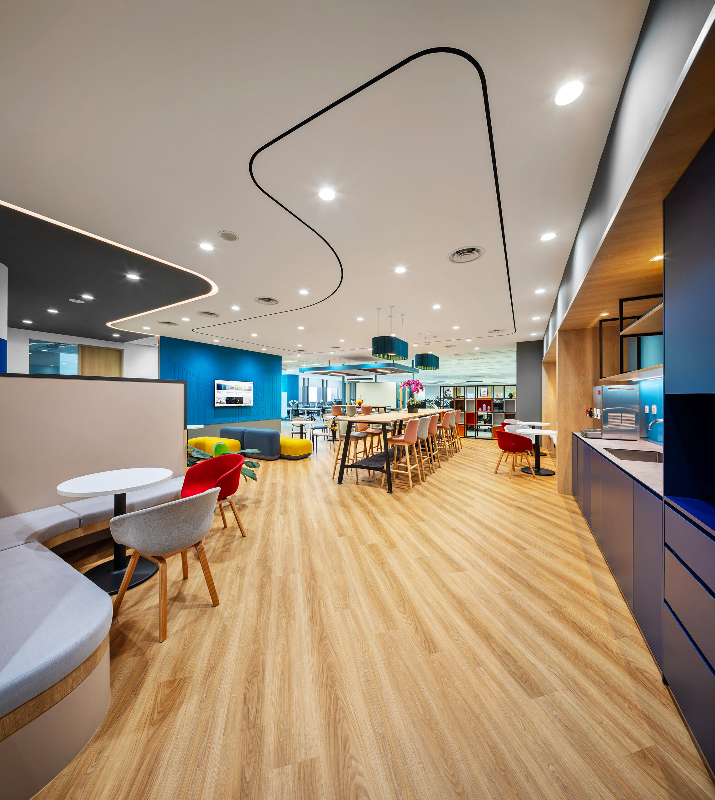 BDO Singapore collaborative office area with colourful seating and open workstations