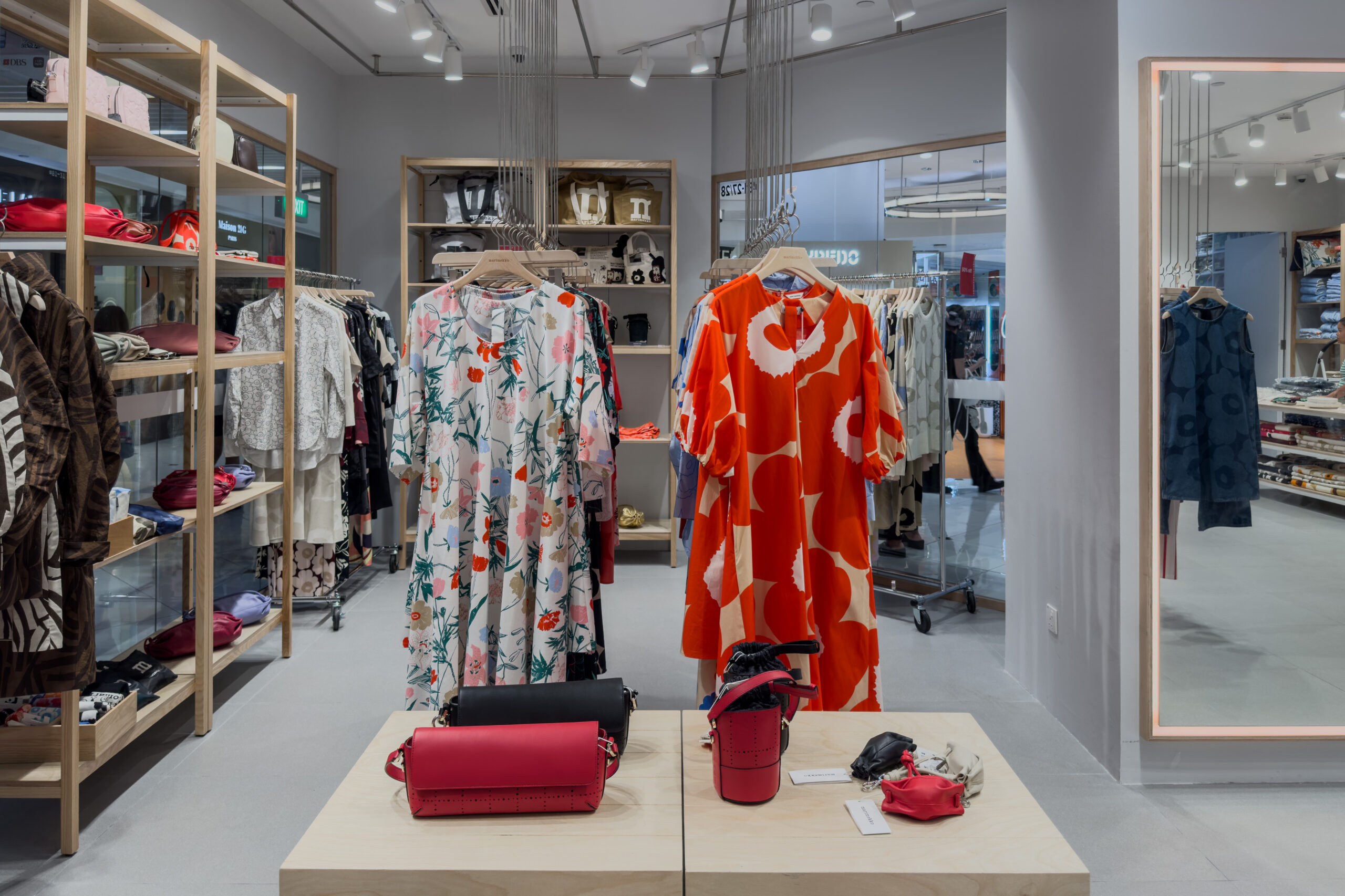Marimekko clothing display featuring colourful signature print collections