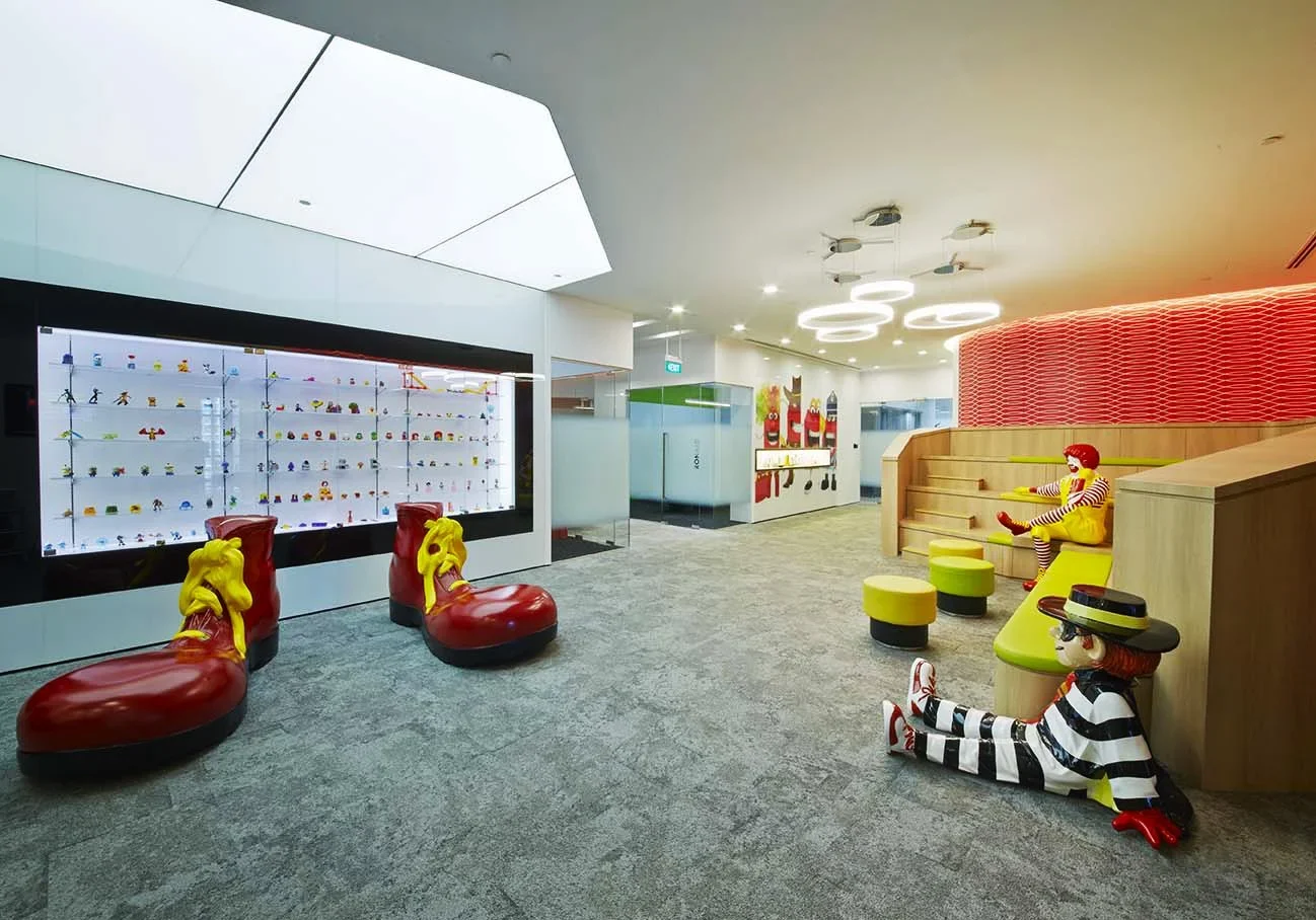 McDonald’s office interior design with playful brand displays at The Aperia Singapore