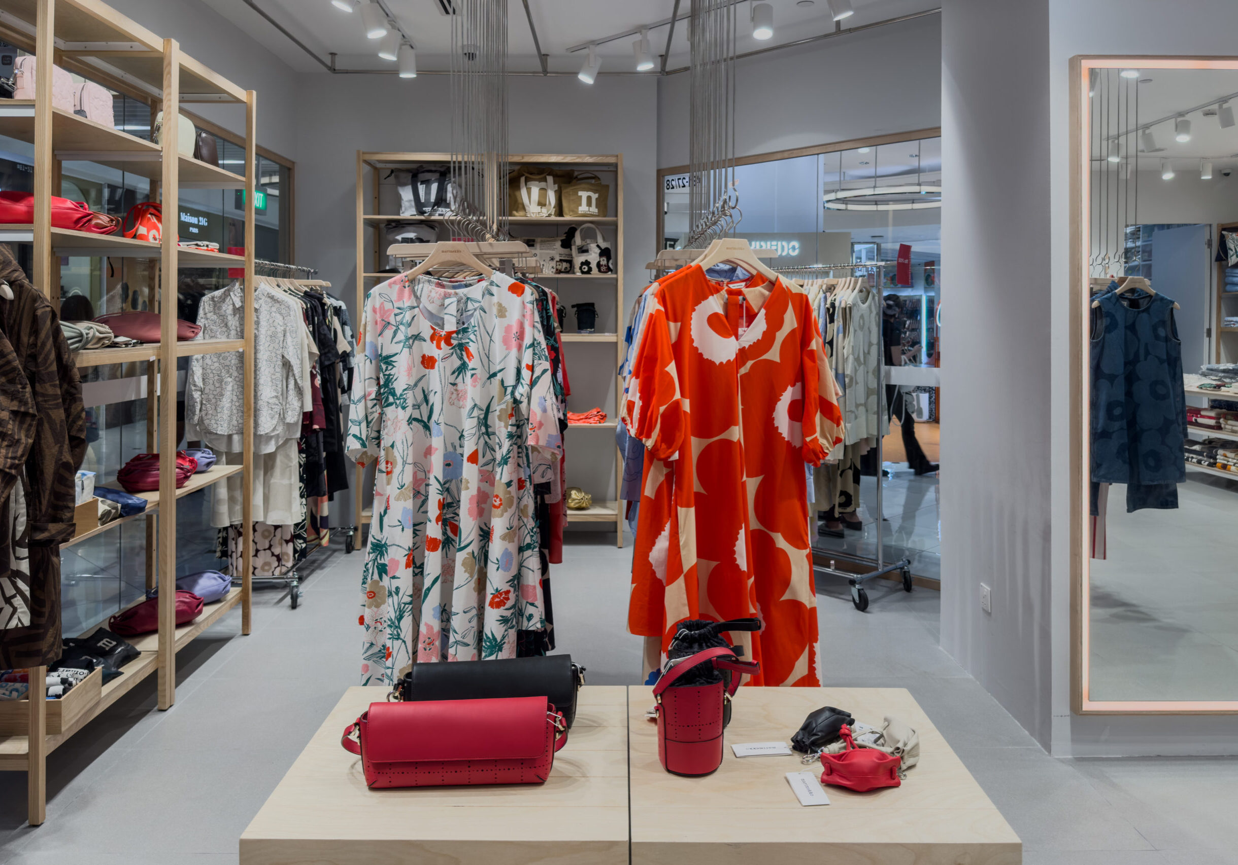Marimekko clothing display featuring colourful signature print collections