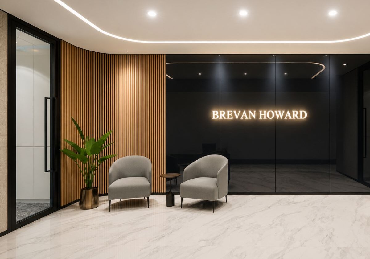 Brevan Howard office interior design reception at 6 Temasek Boulevard Singapore
