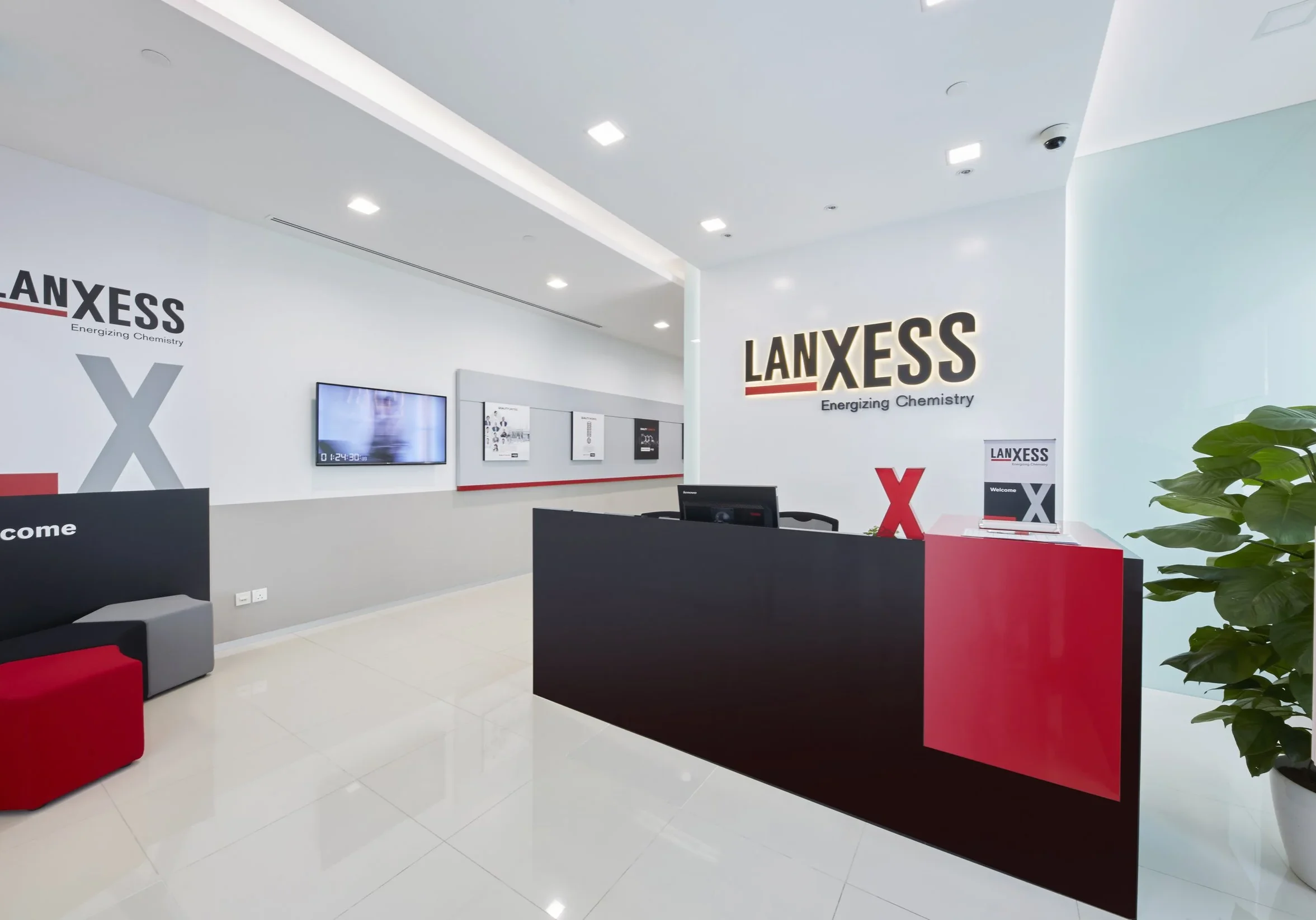LANXESS office interior design reception at IBP Tower Singapore