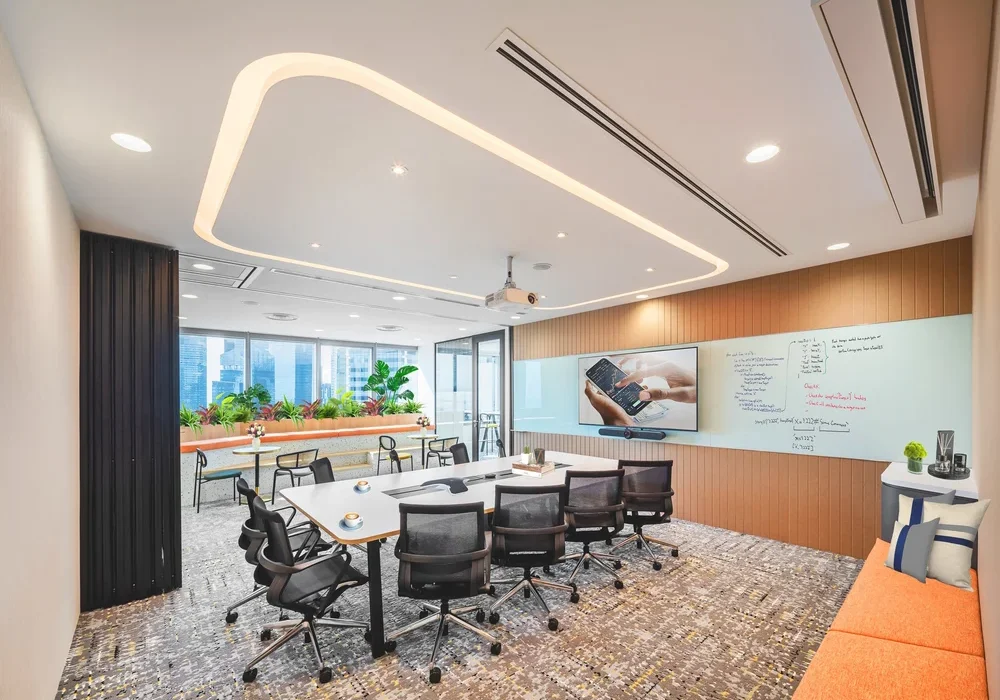 Arohi Asset Management boardroom with presentation screen and writeable glass wall