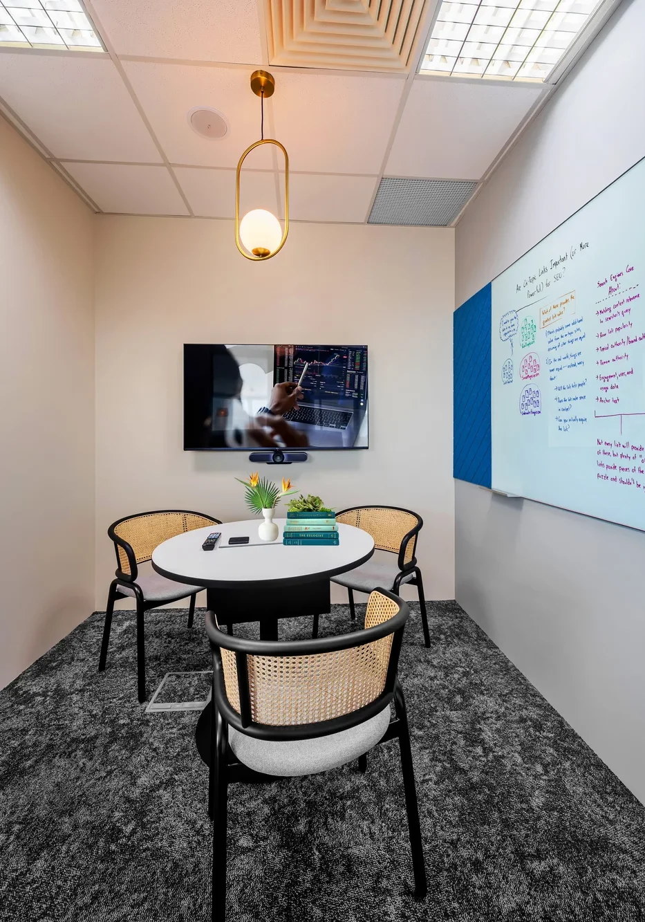 Arohi informal breakout room with presentation screen and whiteboard