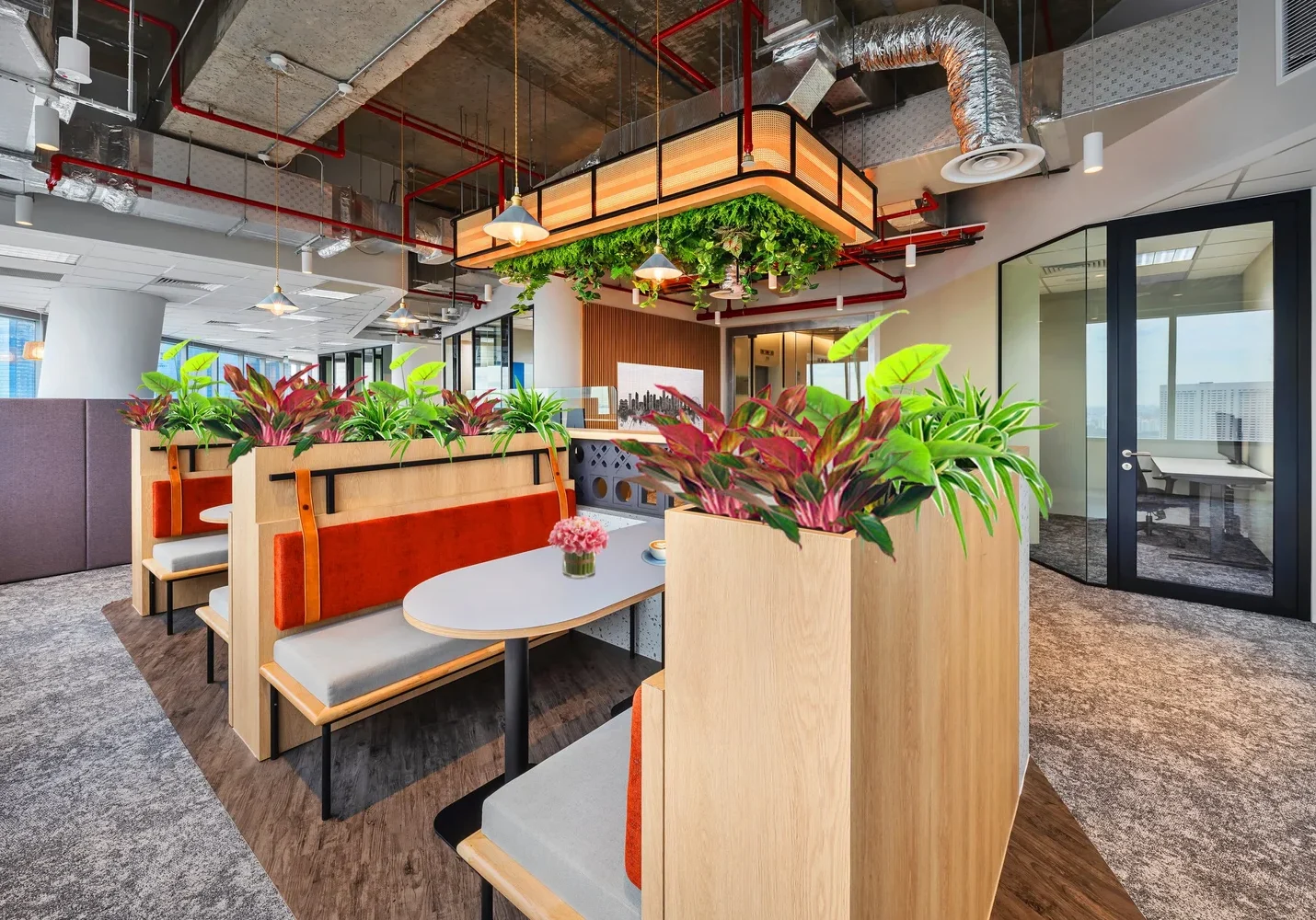 Arohi office collaborative space with biophilia and natural lighting
