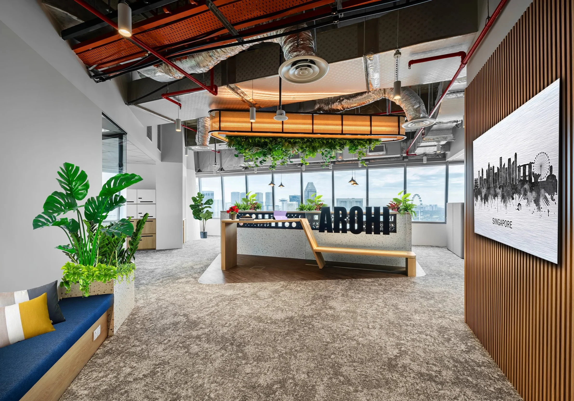 Arohi Asset Management office interior design reception at Maybank Tower Singapore